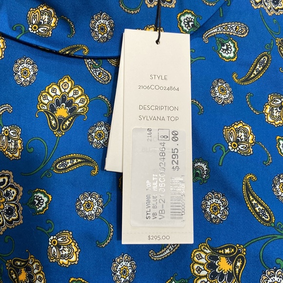 Veronica Beard Sylvana Blue Paisley Top Crop Cotton Blend Shell Button Back NWT - Picture 4 of 7